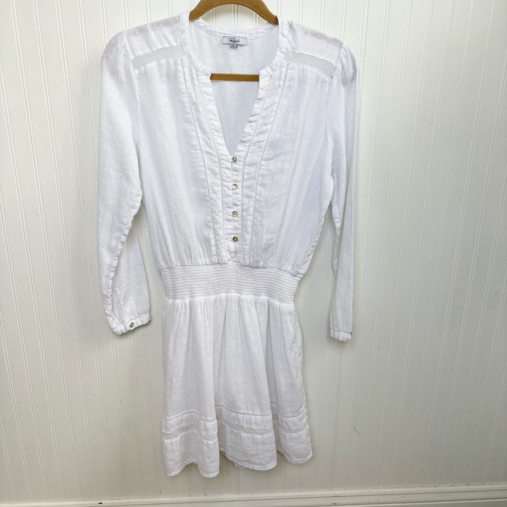 Rails Solid White Lace Trim Jasmine Linen Blend Dress Women’s Size Small - Picture 2 of 7